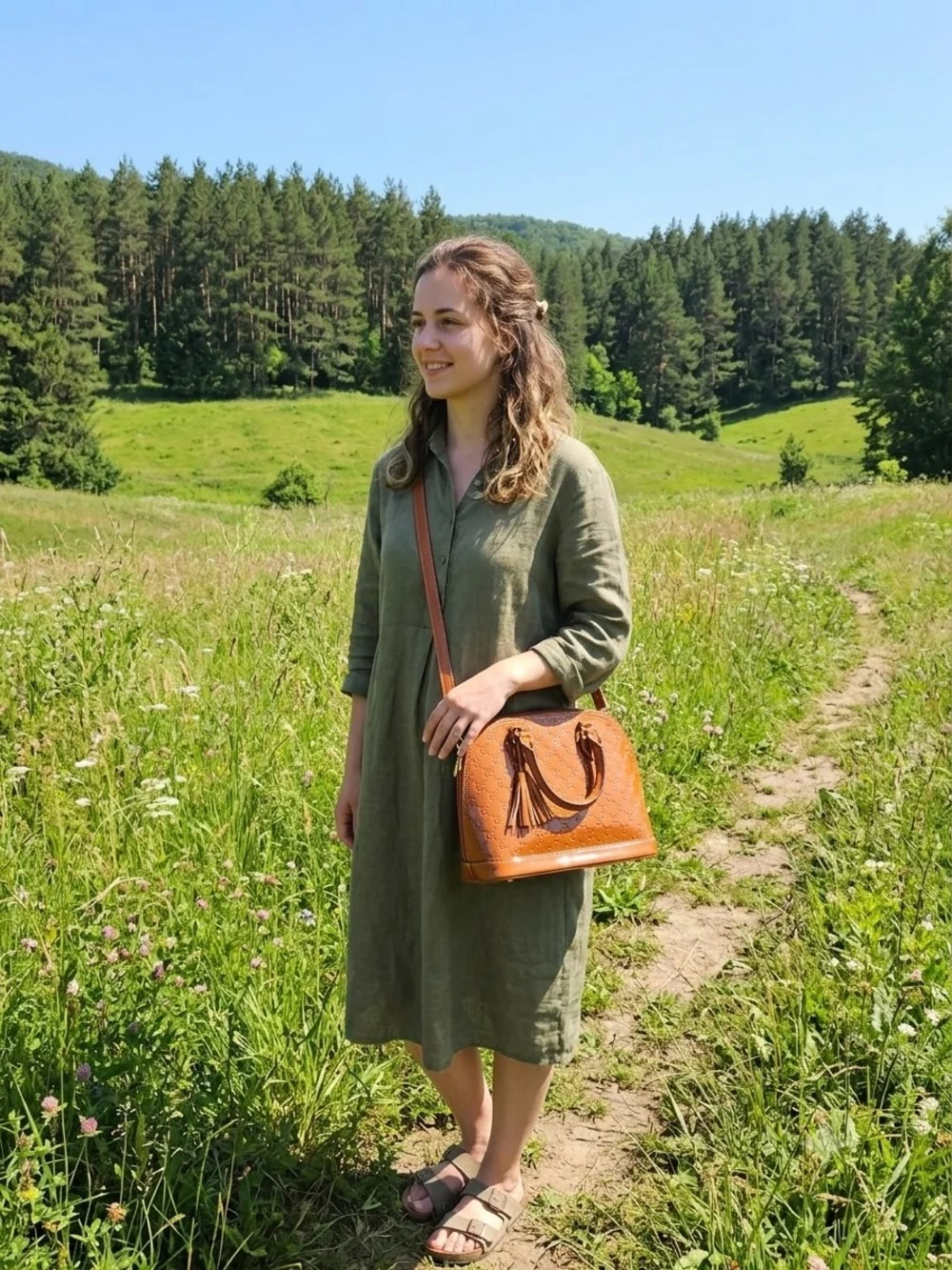 Stylish Coffee Patent  Leathet Handbag